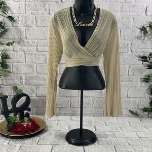 Women’s Her Story Classic Tan Glittery Cape Long Sleeve Crop Top Shirt (L) CT03